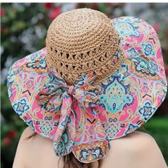 WIDE BRIM FABRIC AND STRAW HAT - Picture 1 of 2